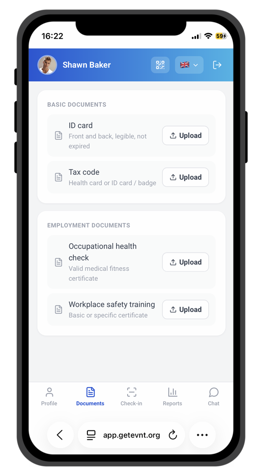 Worker portal: documents upload