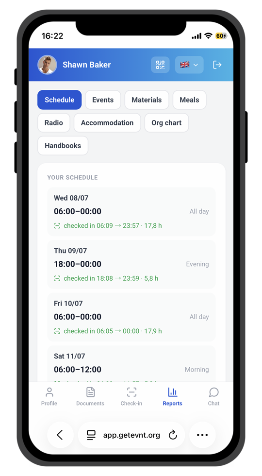 Worker portal: personal schedule